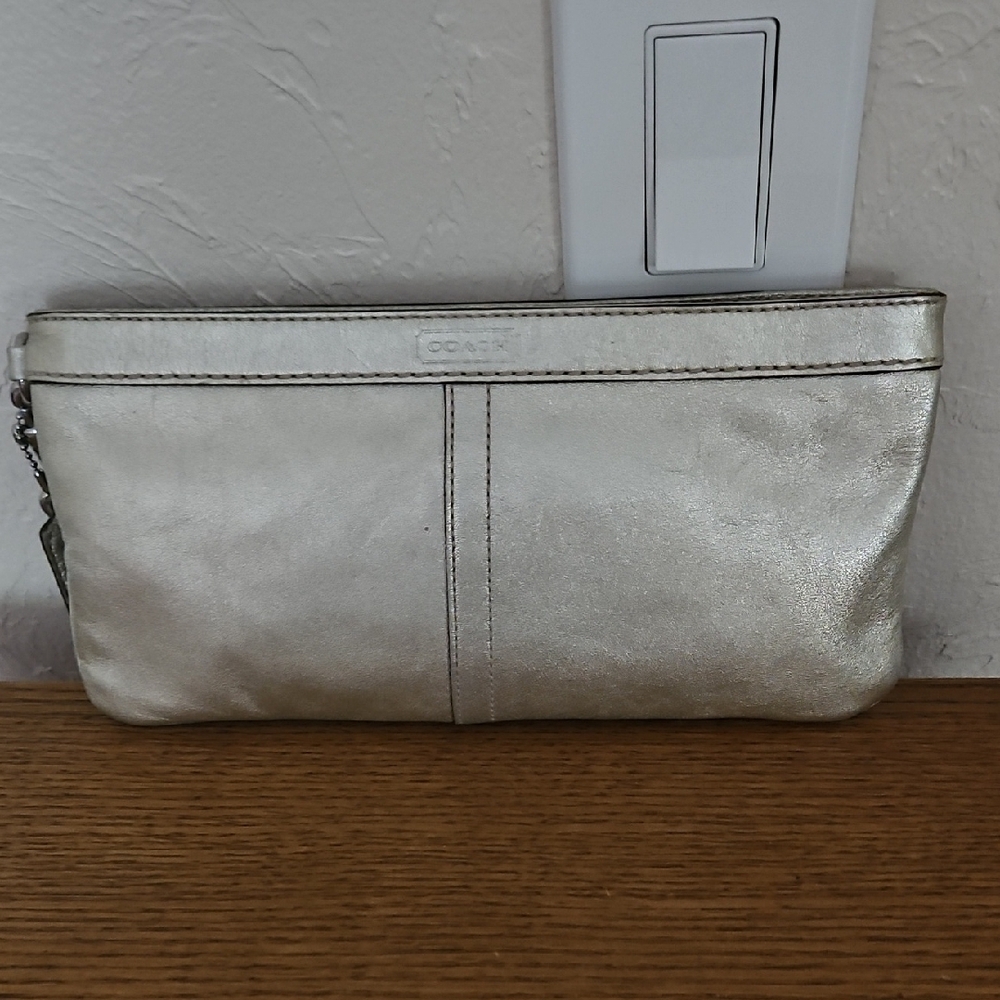 Authentic Coach Gold Leather Metallic Clutch Wristlet